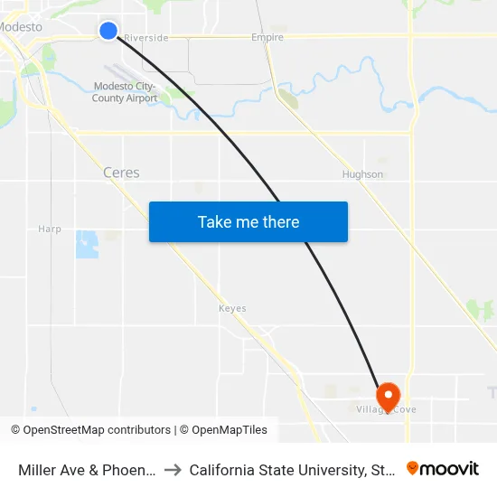 Miller Ave & Phoenix Ave to California State University, Stanislaus map