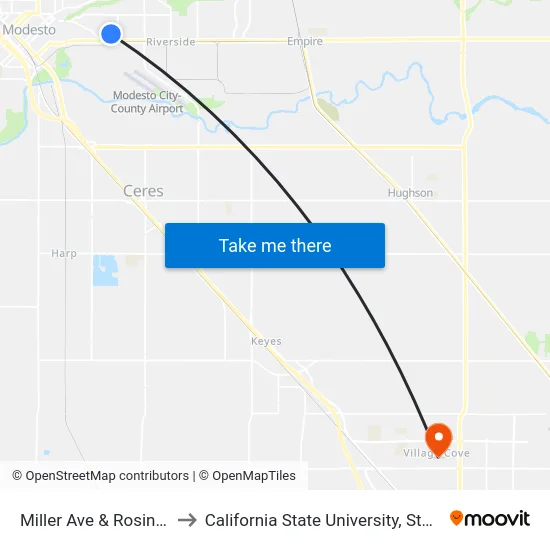 Miller Ave & Rosina Ave to California State University, Stanislaus map