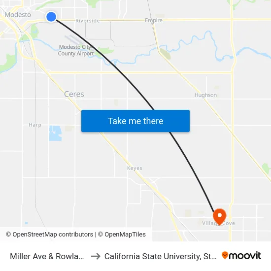 Miller Ave & Rowland Ave to California State University, Stanislaus map