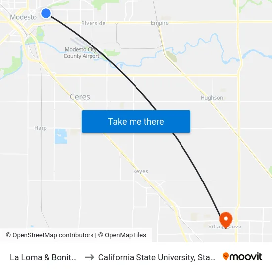 La Loma & Bonita Ave to California State University, Stanislaus map