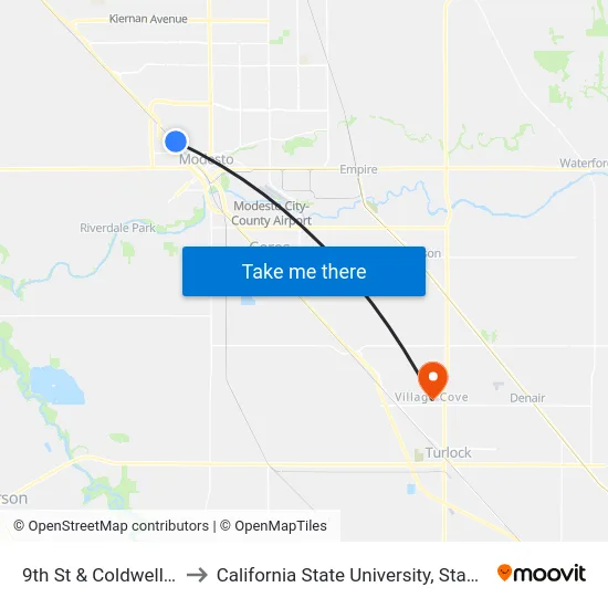 9th St & Coldwell Ave to California State University, Stanislaus map