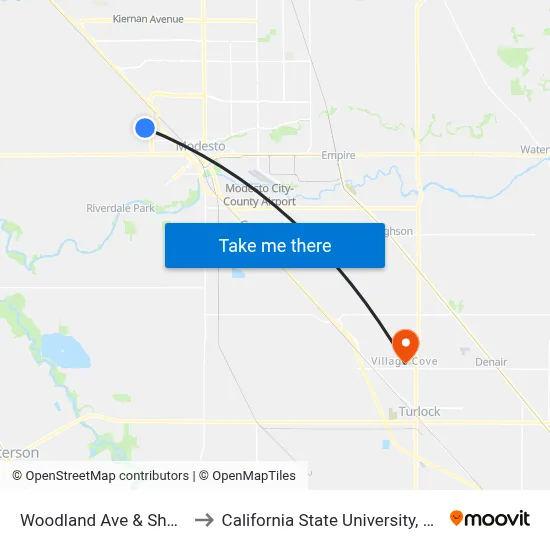 Woodland Ave & Shasta Ave to California State University, Stanislaus map