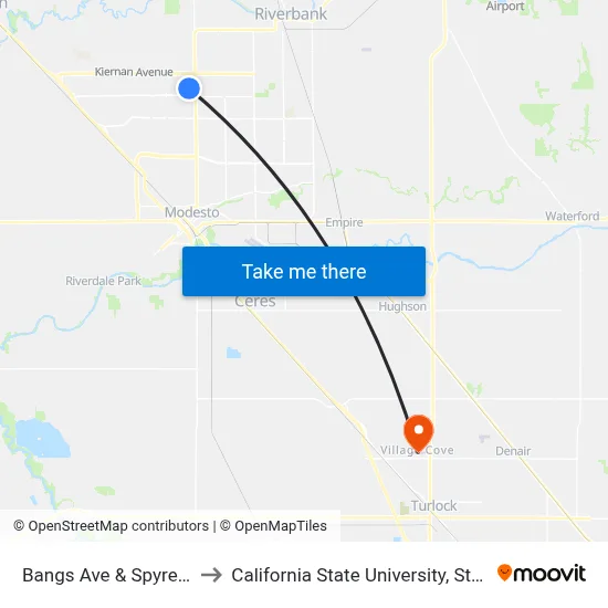 Bangs Ave & Spyres Way to California State University, Stanislaus map
