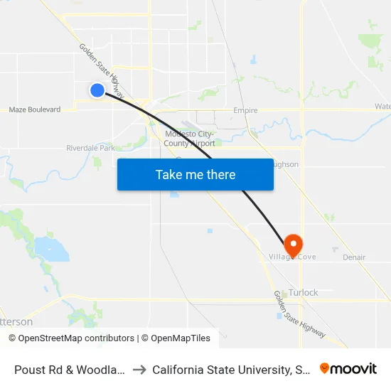 Poust Rd & Woodland Ave to California State University, Stanislaus map