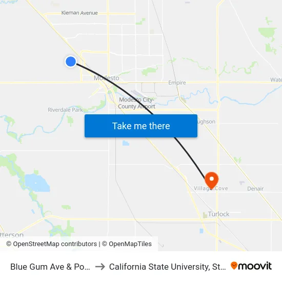Blue Gum Ave & Poust Rd to California State University, Stanislaus map