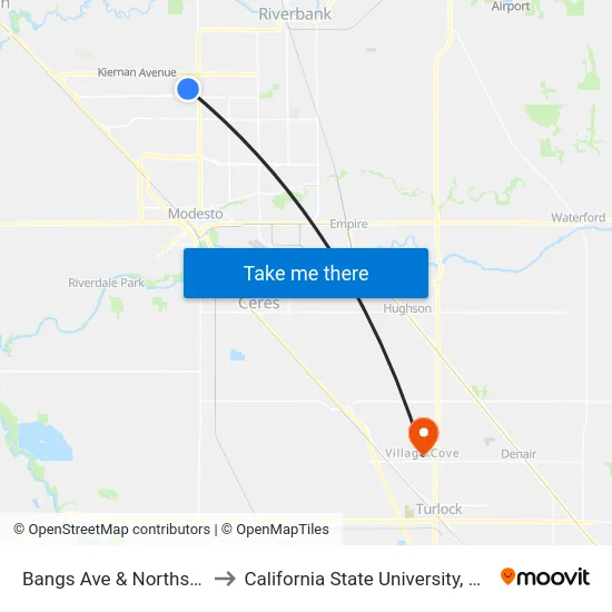 Bangs Ave & Northstar Way to California State University, Stanislaus map