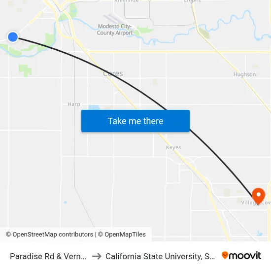 Paradise Rd & Vernon Ave to California State University, Stanislaus map