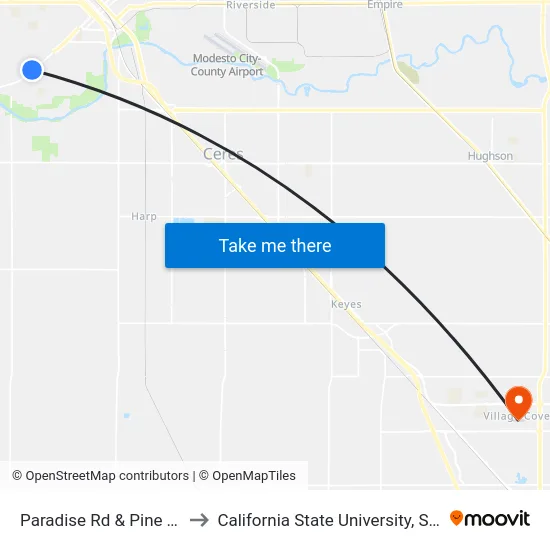 Paradise Rd & Pine Tree Ln to California State University, Stanislaus map