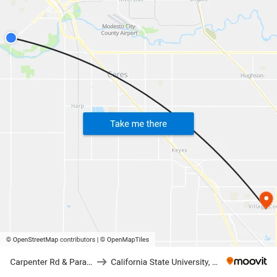 Carpenter Rd & Paradise Rd to California State University, Stanislaus map