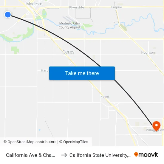 California Ave & Champagne Ln to California State University, Stanislaus map