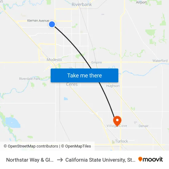 Northstar Way & Glass Ln to California State University, Stanislaus map