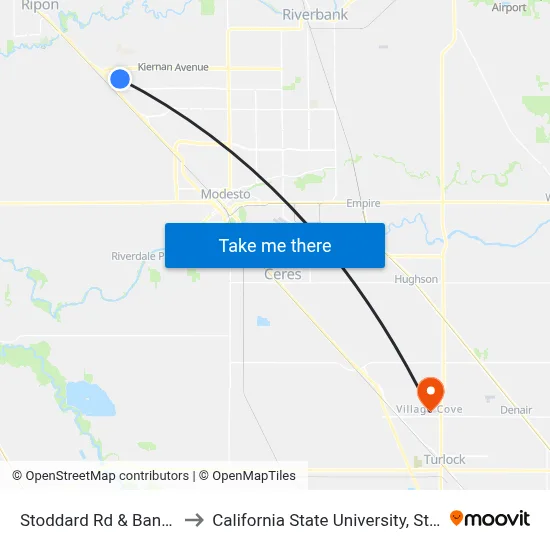 Stoddard Rd & Bangs Ave to California State University, Stanislaus map