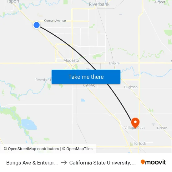 Bangs Ave & Enterprise Way to California State University, Stanislaus map