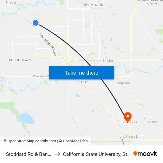 Stoddard Rd & Bangs Ave to California State University, Stanislaus map