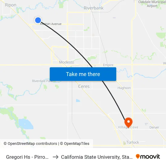 Gregori Hs - Pirrone Rd to California State University, Stanislaus map