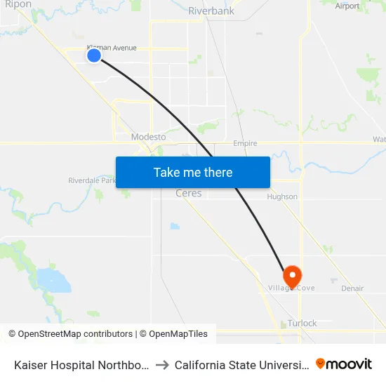 Kaiser Hospital Northbound - Dale Rd to California State University, Stanislaus map