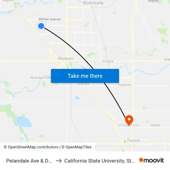 Pelandale Ave & Dale Rd to California State University, Stanislaus map