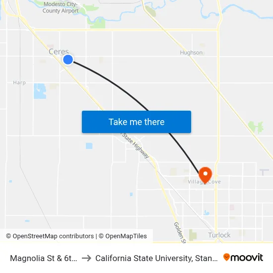 Magnolia St & 6th St to California State University, Stanislaus map