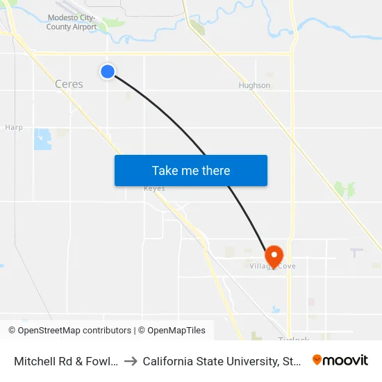 Mitchell Rd & Fowler Rd to California State University, Stanislaus map