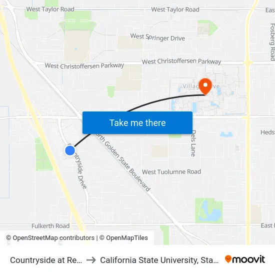 Countryside at Retreat to California State University, Stanislaus map