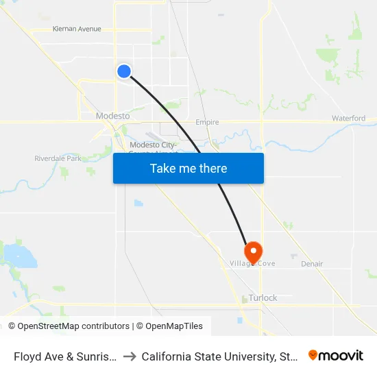 Floyd Ave & Sunrise Ave to California State University, Stanislaus map