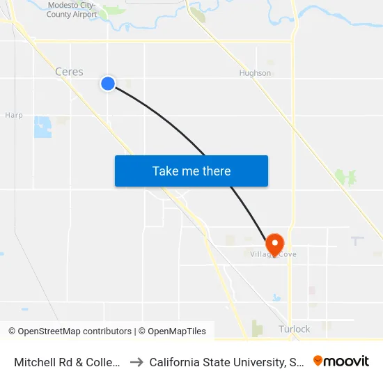 Mitchell Rd & Colleen Way to California State University, Stanislaus map