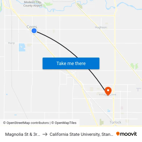 Magnolia St & 3rd St to California State University, Stanislaus map