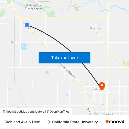 Richland Ave & Herndon Ave to California State University, Stanislaus map