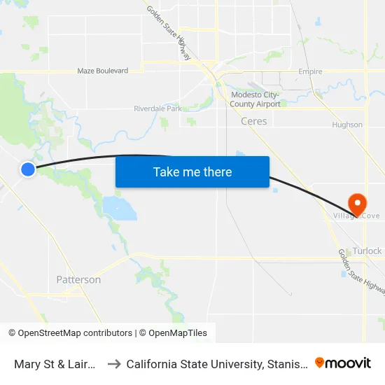 Mary St & Laird St to California State University, Stanislaus map