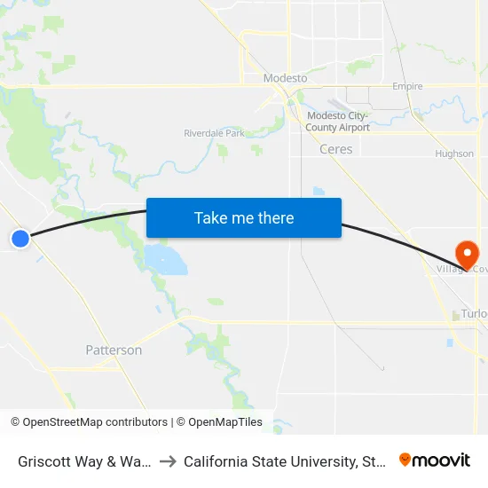 Griscott Way & Walt Ave to California State University, Stanislaus map