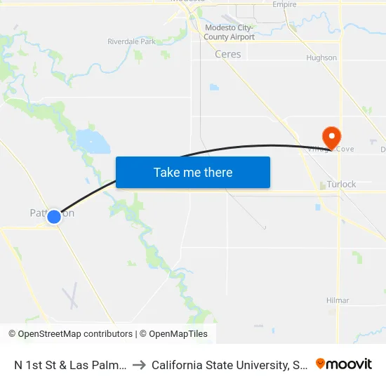 N 1st St & Las Palmas Ave to California State University, Stanislaus map