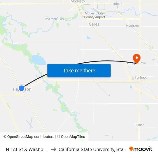 N 1st St & Washburn St to California State University, Stanislaus map