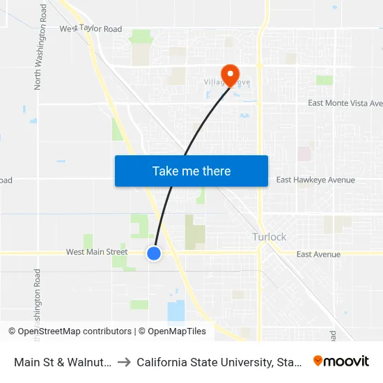 Main St & Walnut Ave to California State University, Stanislaus map