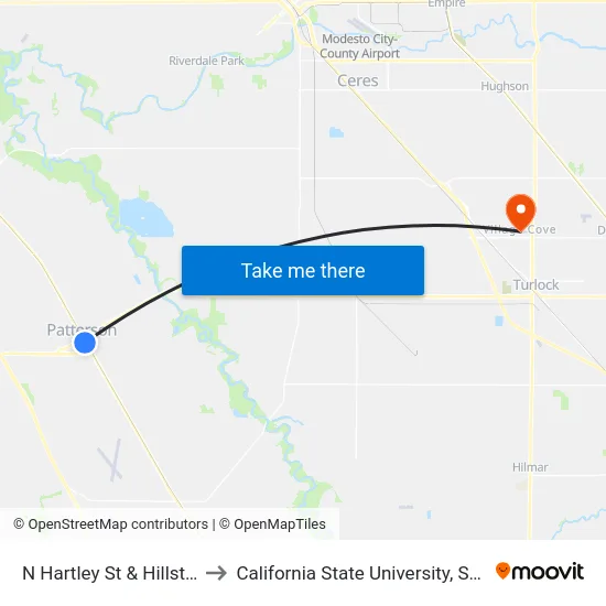 N Hartley St & Hillstock Ct to California State University, Stanislaus map