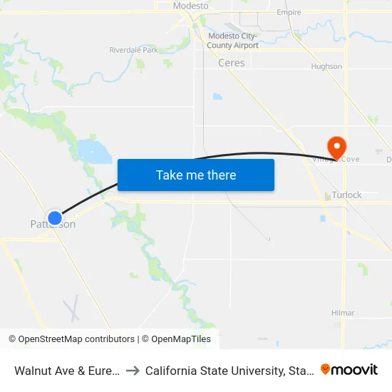 Walnut Ave & Eureka St to California State University, Stanislaus map