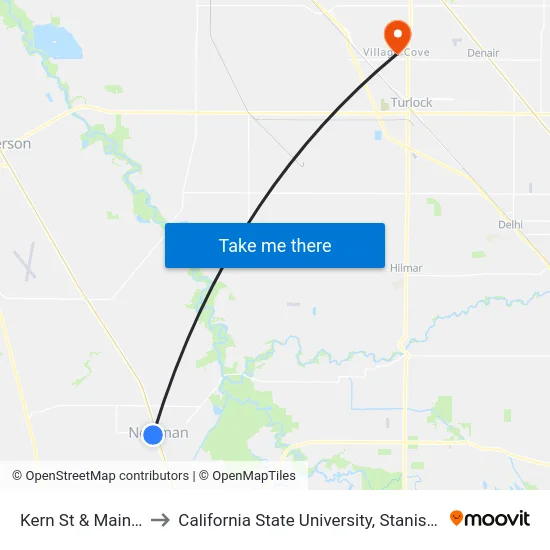 Kern St & Main St to California State University, Stanislaus map