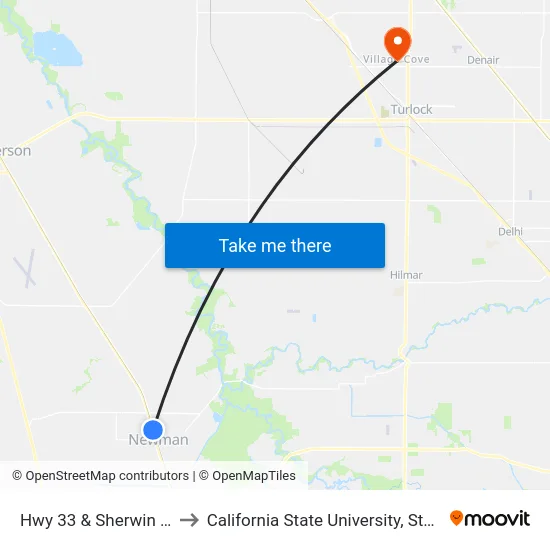 Hwy 33 & Sherwin Pkwy to California State University, Stanislaus map