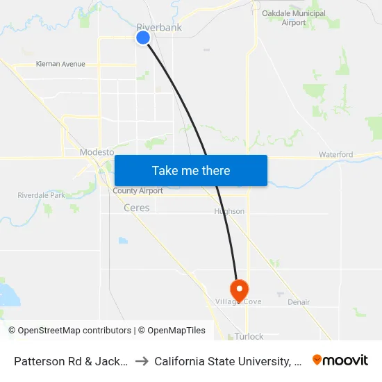 Patterson Rd & Jackson Ave to California State University, Stanislaus map