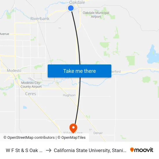 W F St & S Oak Ave to California State University, Stanislaus map