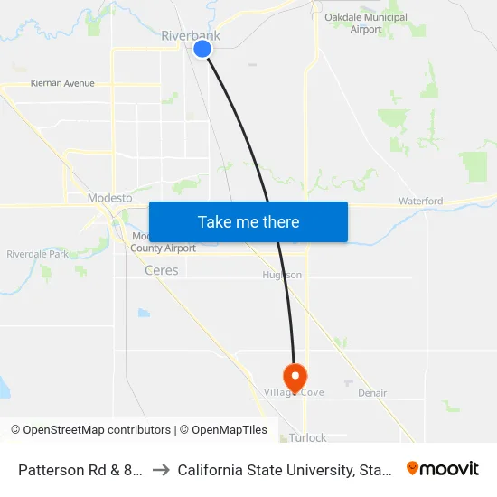 Patterson Rd & 8th St to California State University, Stanislaus map
