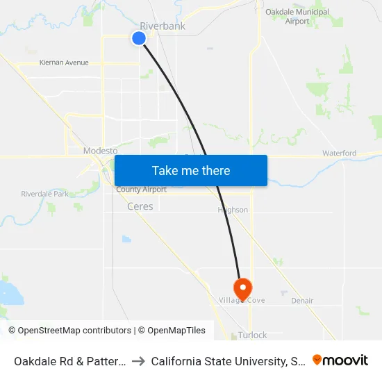 Oakdale Rd & Patterson Rd to California State University, Stanislaus map