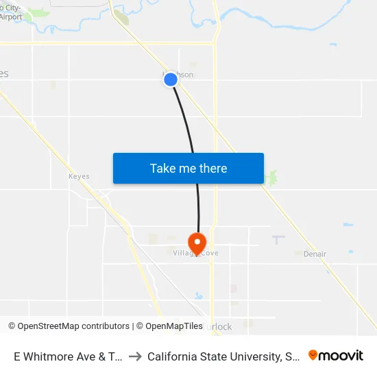 E Whitmore Ave & Tully Rd to California State University, Stanislaus map