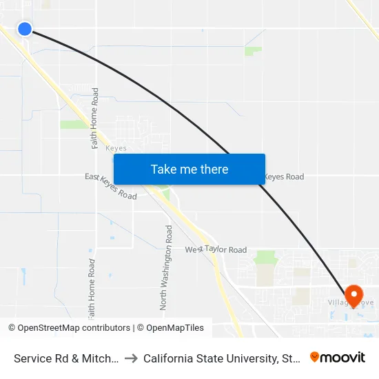 Service Rd & Mitchell Rd to California State University, Stanislaus map