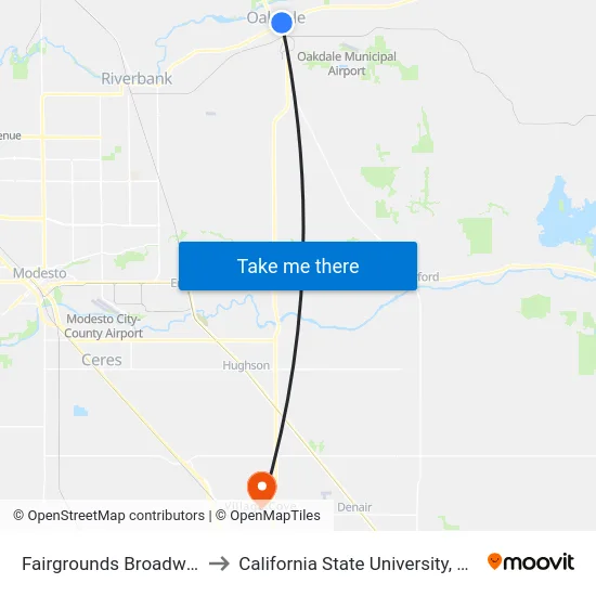 Fairgrounds Broadway Gate to California State University, Stanislaus map