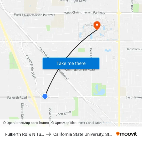 Fulkerth Rd & N Tully Rd to California State University, Stanislaus map