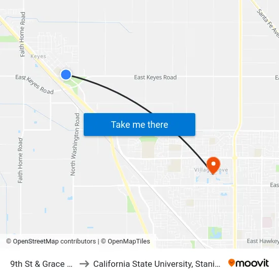 9th St & Grace Ave to California State University, Stanislaus map