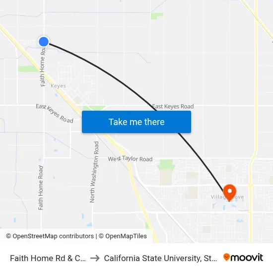 Faith Home Rd & Club Dr to California State University, Stanislaus map