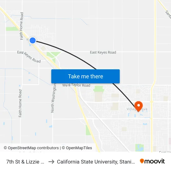 7th St & Lizzie Ave to California State University, Stanislaus map