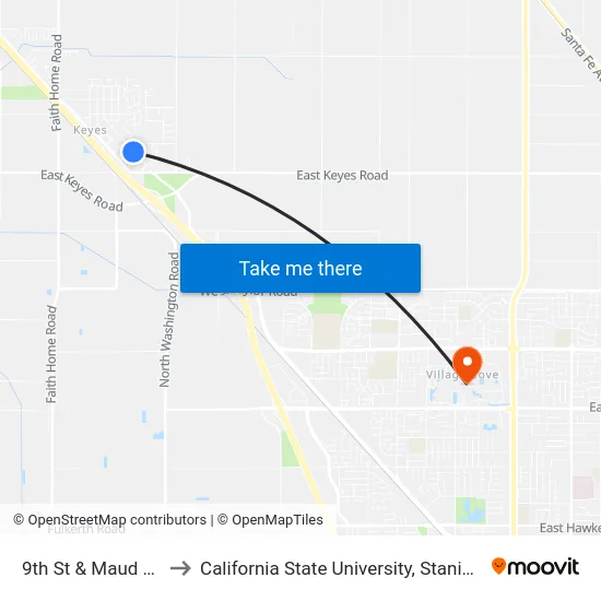 9th St & Maud Ave to California State University, Stanislaus map