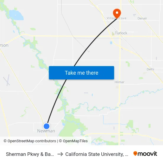 Sherman Pkwy & Balsam Dr to California State University, Stanislaus map